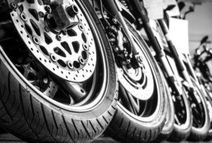 Image of motorcycle tires and brakes