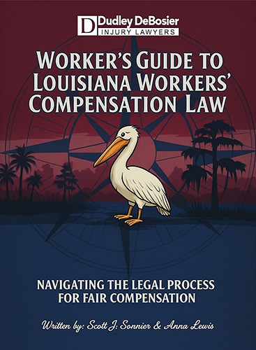 Louisiana Workers' Compensation Law Guidebook Cover with Pelican and Palm Trees - Dudley DeBosier Injury Lawyers