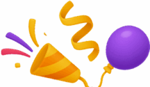 Colorful confetti popper with streamers and a purple balloon, perfect for celebration and party themes.