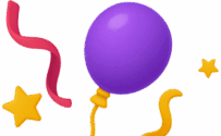 Purple balloon with colorful curling ribbons and stars, creating a festive party atmosphere.