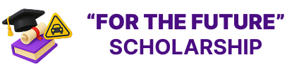 For the Future Scholarship logo with graduation cap, diploma, book, and car sign.